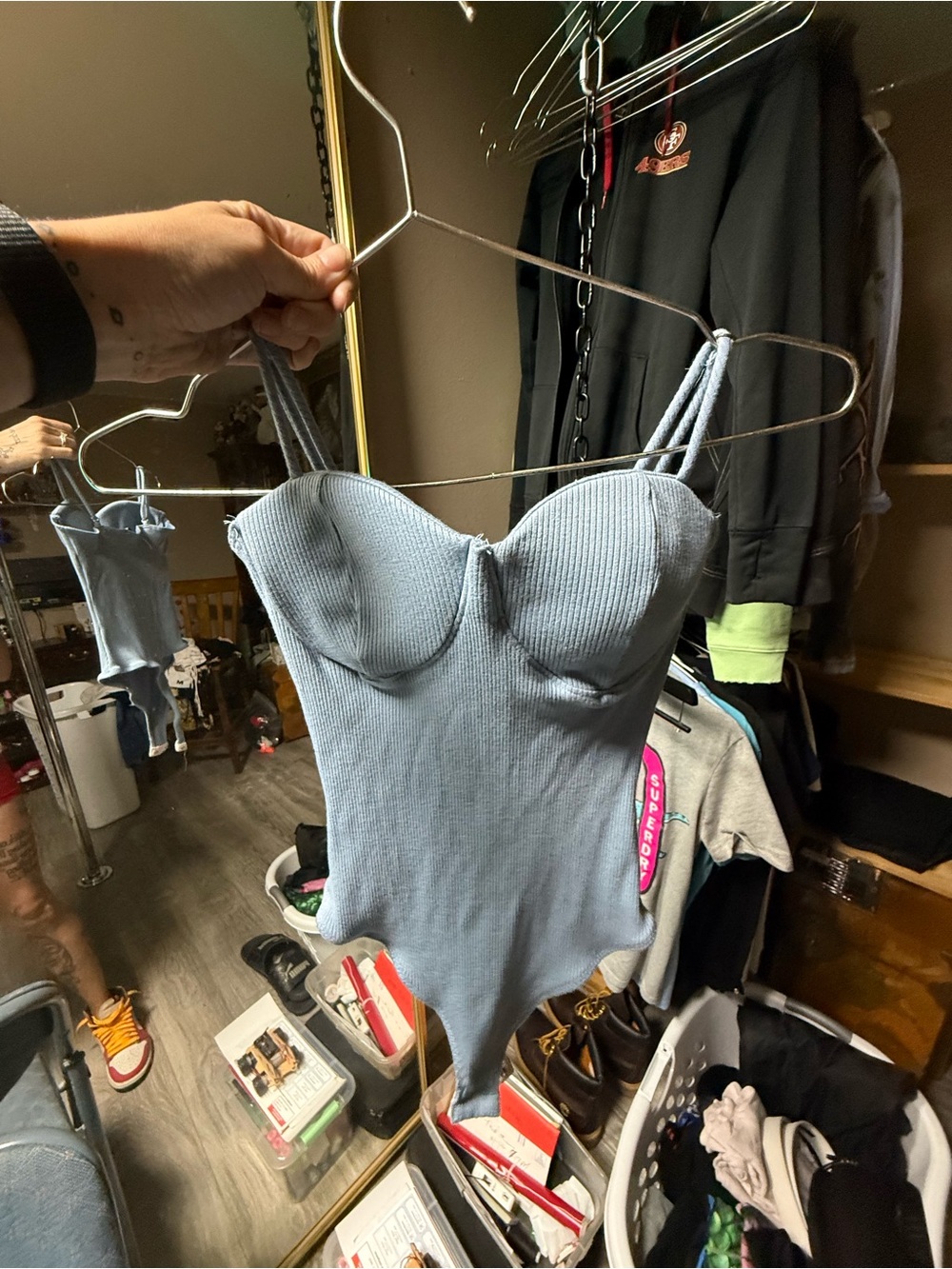 Fashion Nova Light Blue Ribbed Bustier Tank